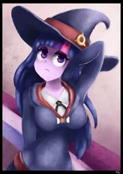 Size: 1691x2406 | Tagged: safe, artist:ohiekhe, derpibooru import, twilight sparkle, equestria girls, anime, clothes, crossover, dress, female, hat, little witch academia, solo, sucy manbavaran, witch, witch hat