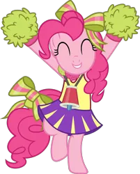 Size: 3626x4500 | Tagged: safe, artist:slb94, derpibooru import, pinkie pie, pony, all bottled up, absurd resolution, bipedal, bow, cheering, cheerleader, cheerleader pinkie, clothes, cute, diapinkes, hair bow, pom pom, ribbon, simple background, skirt, solo, transparent background, vector