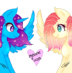 Size: 556x566 | Tagged: safe, artist:melanie-violet, derpibooru import, oc, oc:melanie, oc:violet, unofficial characters only, alicorn, pegasus, pony, female, mare, simple background, transparent background