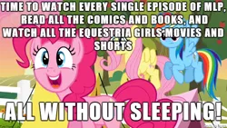 Size: 610x343 | Tagged: safe, derpibooru import, edit, edited screencap, screencap, fluttershy, pinkie pie, rainbow dash, pony, the super speedy cider squeezy 6000, bad idea, excited, hype, image macro, meme, tent, this will end in tears, this will end in tears and/or death