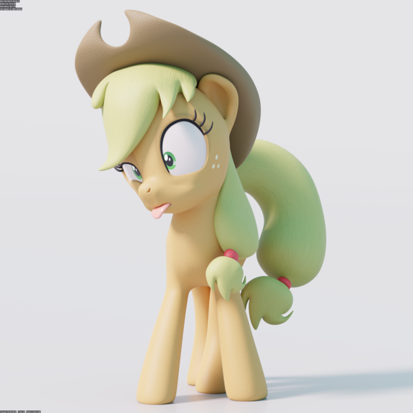 Size: 2048x2048 | Tagged: safe, artist:therealdjthed, derpibooru import, applejack, earth pony, pony, 3d, 3d model, blender, cross-eyed, cycles, cycles render, facial expressions, female, mare, model:djthed, silly, silly pony, simple background, solo, tongue out, who's a silly pony