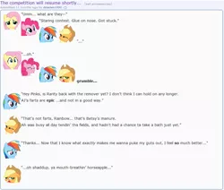 Size: 867x736 | Tagged: applejack, artist:dziadek1990, conversation, derpibooru import, dialogue, emotes, emote story, fluttershy, pinkie pie, rainbow dash, reddit, safe, slice of life, text