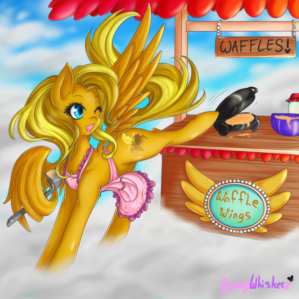 Size: 1024x1024 | Tagged: safe, artist:bunnywhiskerz, derpibooru import, oc, oc:maple breeze, unofficial characters only, pegasus, pony, female, food, mare, solo, waffle