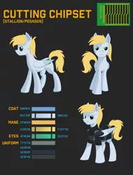 Size: 2385x3133 | Tagged: safe, artist:niccosaint, derpibooru import, oc, oc:cutting chipset, unofficial characters only, pegasus, pony, clothes, male, reference sheet, simple background, solo, uniform