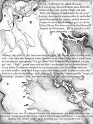 Size: 1024x1365 | Tagged: safe, artist:tillie-tmb, derpibooru import, oc, oc:king maelstrom, oc:queen aeterna, unofficial characters only, pony, comic:the amulet of shades, comic, grayscale, magic, monochrome, space