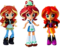 Size: 728x579 | Tagged: safe, derpibooru import, sunset shimmer, fish, equestria girls, friendship games, comparison, doll, equestria girls minis, eqventures of the minis, multeity, shimmerstorm, sunset sushi, toy, triality, trio