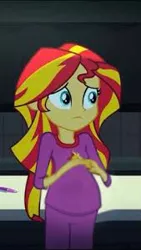 Size: 169x299 | Tagged: safe, derpibooru import, edit, edited screencap, screencap, sunset shimmer, comic:a new change, equestria girls, rainbow rocks, clothes, cropped, cute, pajamas, pen, pregnant, pregnant edit, solo