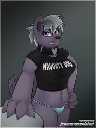 Size: 600x800 | Tagged: anthro, anthro oc, artist:jcosneverexisted, breasts, clothes, collar, derpibooru import, diamond dog, diamond dog oc, fangs, female, female diamond dog, looking at you, oc, panties, shirt, smiling, solo, solo female, suggestive, underwear, unofficial characters only