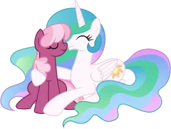 Size: 1326x1001 | Tagged: safe, artist:cloudyglow, derpibooru import, cheerilee, princess celestia, alicorn, earth pony, pony, boop, cheerilestia, crack shipping, crown, duo, eyes closed, female, jewelry, lesbian, mare, noseboop, regalia, shipping, simple background, smiling, transparent background, voice actor joke