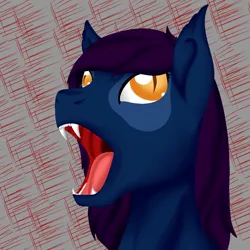 Size: 900x900 | Tagged: safe, artist:bevendre, derpibooru import, oc, oc:midnight oil, unofficial characters only, bat pony, pony, bust, derp, eeee, fangs, portrait, screaming, skree, solo
