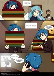 Size: 800x1134 | Tagged: artist:kare-valgon, book, comic:gtvs, derpibooru import, great teacher vinyl scratch, human, humanized, italian, octavia melody, phone, princess celestia, safe, vinyl scratch