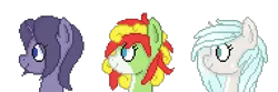 Size: 384x128 | Tagged: artist needed, safe, derpibooru import, oc, oc:boline, oc:mango tango, oc:silver knitt, unofficial characters only, pony, bust, pixel art, portrait, simple background, transparent background