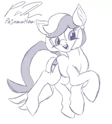 Size: 1276x1403 | Tagged: safe, artist:pajama-ham, derpibooru import, oc, oc:cool treat, unofficial characters only, earth pony, pony, female, mare, monochrome, solo