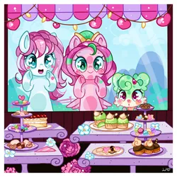 Size: 1200x1200 | Tagged: safe, artist:ipun, derpibooru import, oc, oc:gadget, oc:precious metal, unofficial characters only, pegasus, pony, against glass, cake, cookie, cupcake, female, food, glass, heart eyes, mare, wingding eyes