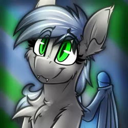 Size: 500x500 | Tagged: source needed, safe, artist:ralek, derpibooru import, oc, oc:eclipse penumbra, unofficial characters only, bat pony, pony, abstract background, avatar, bust, fangs, icon, portrait, smiling, solo