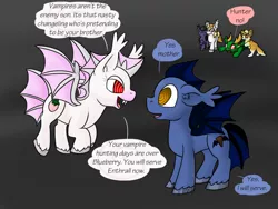 Size: 1024x768 | Tagged: safe, artist:usagi-zakura, derpibooru import, oc, oc:diphylla, oc:enthrall, oc:hunter, oc:nightsong, oc:pineberry, oc:strawberry, unofficial characters only, bat pony, changedling, changeling, pony, vampony, mind control