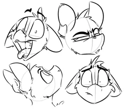 Size: 3107x2694 | Tagged: safe, artist:ralek, derpibooru import, pony, angry, bald, curious, expressions, facial expressions, looking at you, monochrome, scared, silly, silly face, simple background, sketch, sketch dump, suspicious, teeth, tongue out, uvula, white background