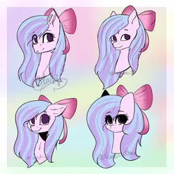 Size: 1024x1024 | Tagged: safe, artist:ohsushime, derpibooru import, oc, oc:elizabeth, unofficial characters only, pony, bow, bust, female, hair bow, mare, portrait, solo, style emulation