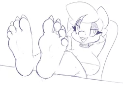 Size: 1110x789 | Tagged: 4 toes, armpits, artist:sweethd, barefoot, breasts, close-up, clothes, derpibooru import, dragon, feet, feet on table, female, fetish, foot fetish, monochrome, oc, oc:dragon dip, simple background, soles, solo, solo female, suggestive, toe ring, toes, unofficial characters only, white background