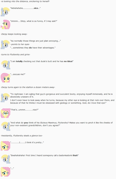 Size: 849x1313 | Tagged: artist:dziadek1990, conversation, derpibooru import, derpy hooves, emotes, emote story, emote story:shark tale, fluttershy, reddit, safe, slice of life, talking, text