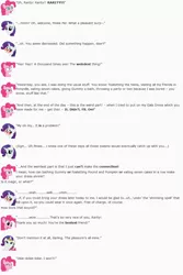 Size: 849x1274 | Tagged: artist:dziadek1990, conversation, derpibooru import, dialogue, emotes, emote story, emote story:shark tale, implied weight gain, pinkie pie, rarity, reddit, safe, slice of life, text