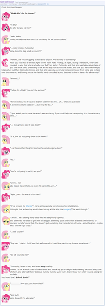 Size: 867x2508 | Tagged: artist:dziadek1990, baked bads, conversation, derpibooru import, dialogue, emotes, emote story, emote story:shark tale, fluttershy, i love you, pinkie pie, reddit, reference, safe, slice of life, text, too many pinkie pies