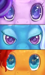 Size: 900x1500 | Tagged: safe, artist:neko-luvz, artist:nekoluvz, derpibooru import, starlight glimmer, sunburst, trixie, pony, unicorn, close-up, cutie mark, extreme close up, eye, female, mare