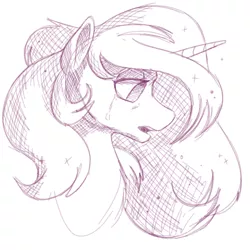 Size: 700x700 | Tagged: safe, artist:goat train, deleted from derpibooru, derpibooru import, princess celestia, pony, bust, crying, missing accessory, monochrome, open mouth, portrait, simple background, sketch, solo, white background