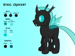 Size: 2693x2000 | Tagged: artist:derphed, changeling, changeling oc, derpibooru import, fangs, fin, happy, oc, oc:steel crescent, safe, smiling, solo, unofficial characters only