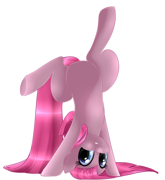 Size: 2107x2293 | Tagged: safe, artist:akarui-orenji, derpibooru import, pinkie pie, pony, featureless crotch, handstand, high res, pinkamena diane pie, simple background, solo, transparent background, upside down