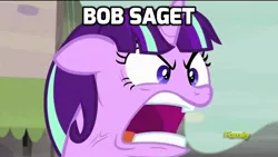 Size: 1280x720 | Tagged: safe, derpibooru import, edit, edited screencap, screencap, starlight glimmer, pony, the cutie map, angry, bob saget, discovery family logo, ragelight glimmer, solo, tourettes guy