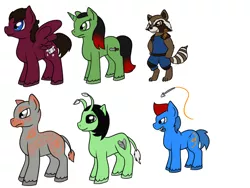 Size: 1024x768 | Tagged: safe, artist:usagi-zakura, derpibooru import, ponified, mantis, pony, drax the destroyer, gamora, groot, guardians of the galaxy, guardians of the galaxy vol. 2, peter quill, rocket raccoon, simple background, star-lord, white background, yondu