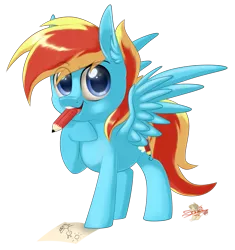 Size: 753x800 | Tagged: safe, artist:unisoleil, derpibooru import, oc, oc:flamelight dash, unofficial characters only, pegasus, pony, chibi, male, mouth hold, pencil, simple background, solo, stallion, transparent background