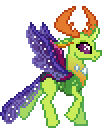 Size: 102x128 | Tagged: animated, artist:botchan-mlp, changedling, changeling, cute, derpibooru import, desktop ponies, gif, king thorax, male, pixel art, safe, simple background, solo, spread wings, sprite, thorabetes, thorax, transparent background, trotting, wings