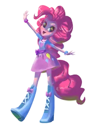 Size: 707x1000 | Tagged: safe, artist:torisakura, derpibooru import, pinkie pie, equestria girls, balloon, boots, bracelet, clothes, equestria girls plus, high heel boots, jewelry, looking at you, ponied up, pony ears, ponytail, raised leg, simple background, skirt, solo, transparent background