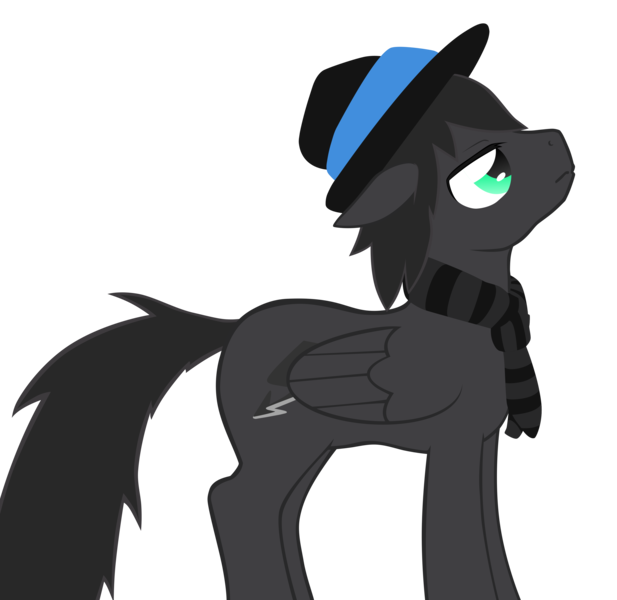 Size: 3840x3735 | Tagged: safe, artist:fluor1te, derpibooru import, oc, oc:grayhoof, unofficial characters only, pegasus, pony, clothes, contemplating, contemplative, cutie mark, fedora, hat, pondering, scarf, simple background, solo, standing, transparent background, vector