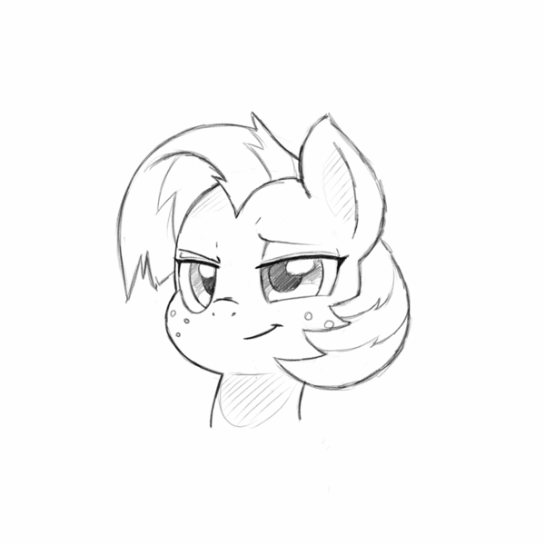 Size: 1142x1142 | Tagged: safe, artist:trickydick, derpibooru import, babs seed, pony, bust, monochrome, portrait, simple background, solo, white background