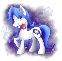 Size: 1024x1000 | Tagged: safe, artist:animechristy, derpibooru import, oc, oc:antony c, unofficial characters only, earth pony, pony, flower, flower in mouth, grin, male, mouth hold, raised hoof, rose, smiling, solo, stallion