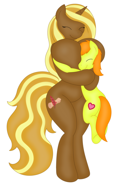 Size: 3000x4500 | Tagged: questionable, artist:allrights, artist:notyobizz, derpibooru import, oc, oc:common law, oc:sweetie pea, unofficial characters only, anthro, pony, unguligrade anthro, absurd resolution, anthro on pony action, anthro with ponies, arm hooves, big breasts, boob hug, breasts, color, featureless breasts, female, hug, huge breasts, impossibly large breasts, interspecies, rule 63, simple background, transparent background