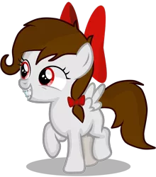 Size: 4100x4650 | Tagged: safe, artist:rsa.fim, derpibooru import, oc, oc:whisper hope, unofficial characters only, pegasus, pony, absurd resolution, blank flank, bow, braces, female, filly, mexican, one hoof raised, red eyes, ribbon, simple background, smiling, solo, transparent background, vector