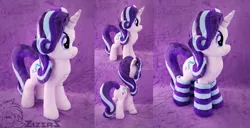 Size: 4450x2271 | Tagged: safe, artist:zizzaz, derpibooru import, starlight glimmer, pony, unicorn, absurd resolution, clothes, cute, female, high res, irl, mare, photo, plushie, smiling, socks, solo, striped socks