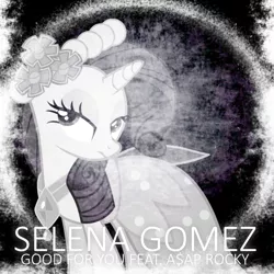 Size: 800x800 | Tagged: safe, artist:ocarina0ftimelord, artist:penguinsn1fan, derpibooru import, rarity, pony, cover, monochrome, parody, selena gomez, solo