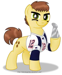 Size: 2084x2530 | Tagged: safe, artist:aleximusprime, derpibooru import, ponified, pony, american football, clothes, commission, looking at you, male, new england patriots, nfl, simple background, smiling, solo, stallion, super bowl, tom brady, transparent background, trophy, vince lombardi trophy