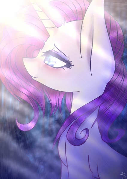 Size: 1000x1414 | Tagged: safe, artist:rainsrandomness, derpibooru import, rarity, pony, unicorn, blushing, bust, portrait, solo