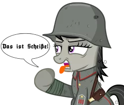 Size: 3200x2700 | Tagged: suggestive, artist:a4r91n, derpibooru import, octavia melody, pony, bandage, bismarck, blackletter, dialogue, disgusted, epaulettes, german, helmet, iron cross, kaiser, kriegtavia, military uniform, rude humor, simple background, solo, stahlhelm, tail wrap, tongue out, translated in the description, transparent background, vector, vulgar, world war i