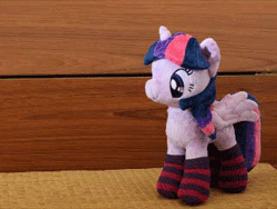 Size: 320x240 | Tagged: safe, artist:nekokevin, derpibooru import, twilight sparkle, twilight sparkle (alicorn), alicorn, pony, 4de, animated, clothes, cute, ear twitch, flapping, gif, irl, nekokevin is trying to murder us, photo, plushie, posable, socks, solo, spread wings, starlight's little twibird, stop motion, striped socks, twiabetes, wings