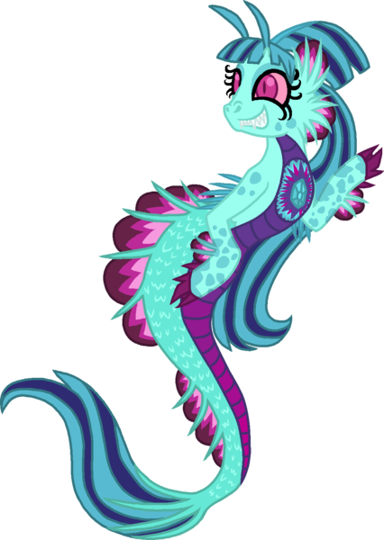 Size: 1143x1608 | Tagged: alternate design, antennae, artist:starryoak, derpibooru import, eyelashes, fangs, fins, full body, gem, grin, happy, looking at something, safe, scales, sharp teeth, simple background, siren, smiling, solo, sonata dusk, transparent background