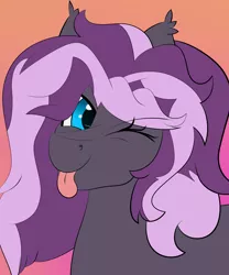 Size: 1250x1500 | Tagged: safe, artist:caduceus, artist:caduceusart, derpibooru import, oc, oc:luscious dreams, unofficial characters only, pony, female, gradient background, one eye closed, solo, tongue out, wink