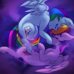 Size: 2048x2048 | Tagged: safe, artist:mylittlelevi64, derpibooru import, rainbow dash, twilight sparkle, twilight sparkle (alicorn), alicorn, pony, ear fluff, eyes closed, female, flying, lesbian, night, nuzzling, shipping, twidash