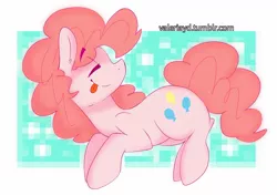 Size: 1414x1000 | Tagged: safe, artist:celestthepegasus, derpibooru import, pinkie pie, pony, eyes closed, solo, tongue out